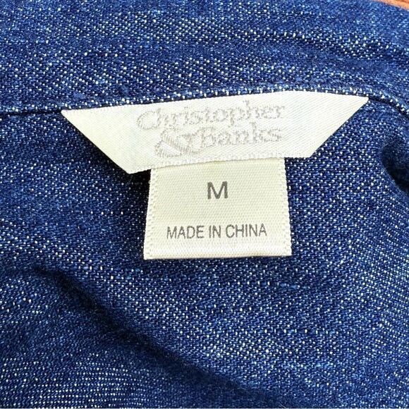 Denim Jacket Camping Embroidered Camp Scene Corduroy Collar Cuffs Blue Medium - Picture 8 of 9